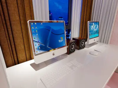 Girls bedroom with two beds in pink color 3D model