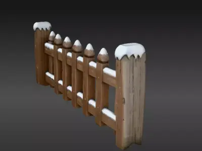 Snowy Wooden Fence 3D Model Winter Scene Christmas Game Ready Low-poly 3D model