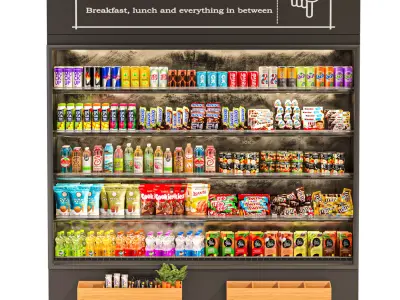 Showcase in a supermarket with food and drinks 32 3D model