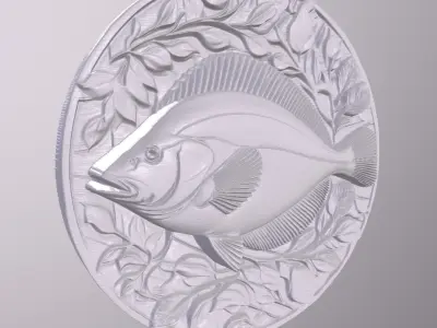Flounder Fish 4 basrelief for 3D printing 3D print model