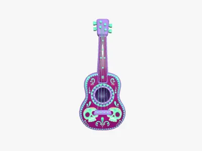 Cartoon Mexican Guitar A04 Purple - Music Instrument Design Low-poly 3D model