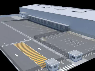 Logistic Warehouse whit Interiors and Exteriors Low-poly 3D model