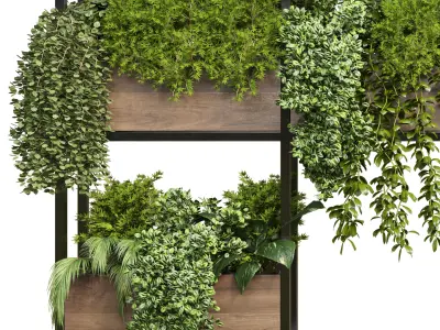 collection Outdoor plants hanging pot wood bax vase 07 3D model