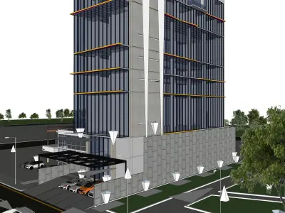 Buliding office building with cars parked 3D model