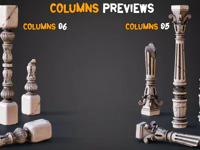 13 Game-Ready Damaged Columns and PBR Texture   Vol 02 Low-poly 3D model