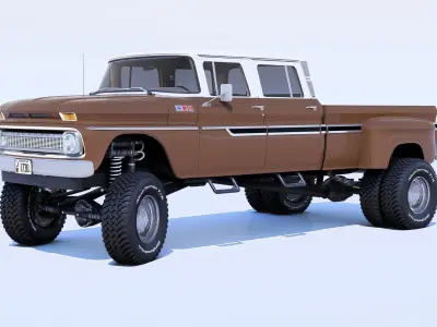 Pickup 1963 C30 4 Door Dually Classic Wheels  3D model