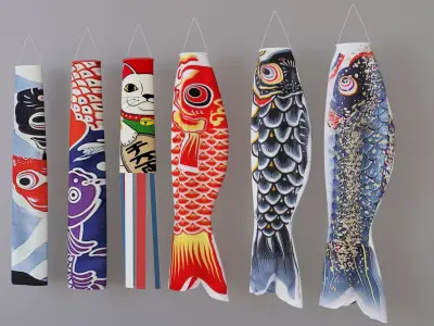 Koinobori Koi flag Japanese decor no wind 3D model