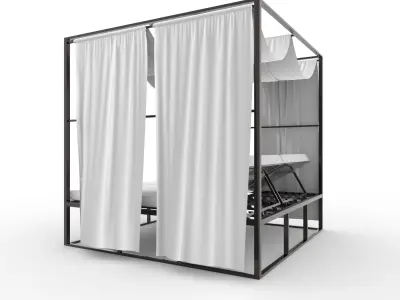 Poolside Cabana 05 with Animated Curtain Blowing in the Wind 3D model