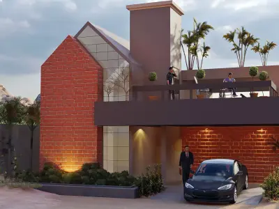 Rustic Charm Meets Modern Luxury The Exposed Brick Villa  3D model