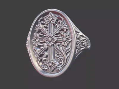 Ornate Floral Cross Ring 3D print model