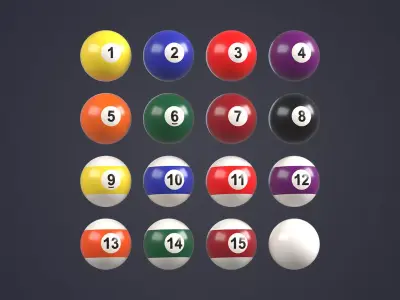 Billiard Balls Set Low-poly 3D model