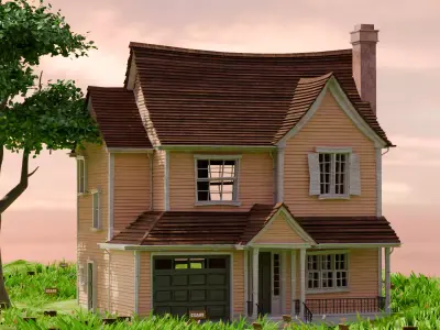 American Style Cottage Exterior 09 Low-poly 3D model