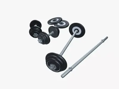 Dumbbell and Barbell Low-poly 3D model