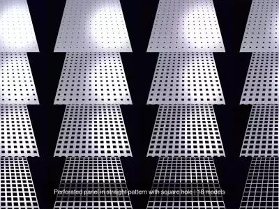 Perforated panel in straight pattern with square hole 3D Model Collection