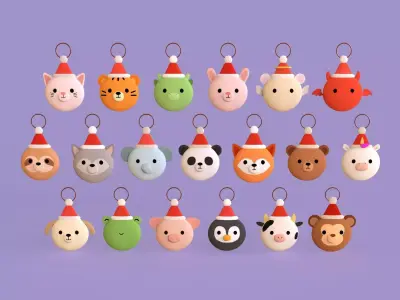 Christmas Animal Wall Hook Set Cute Holiday Decoration Low-poly 3D model