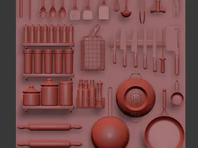 Kitchenware pegboard with kitchen utensils 3D model