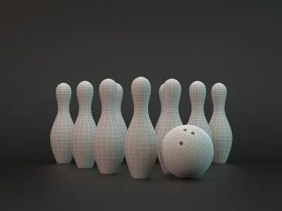Bowling pins with ball in middle Low-poly 3D model