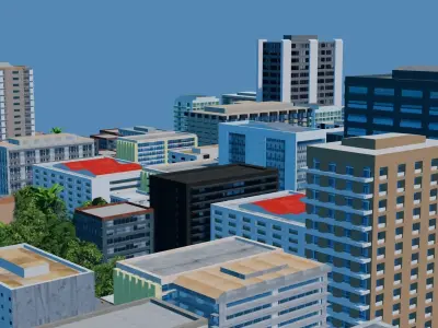 City Downtown Skyscraper Street 11 - DAY Low-poly 3D model
