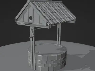 Well LowPoly 3D Model water with roof Free 3D model