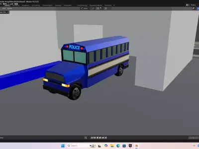 Stylized Low Poly Police Station with Rigged Police Car Low-poly 3D model