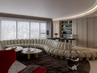 Luxury living and dining room interior 3D model