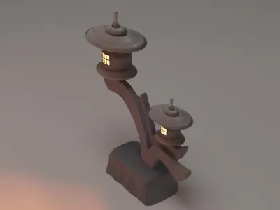 Japanese Granite Garden Ornaments Lamp Free low-poly 3D model