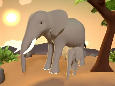 Elephant Pack - Stylized Low-poly 3D model