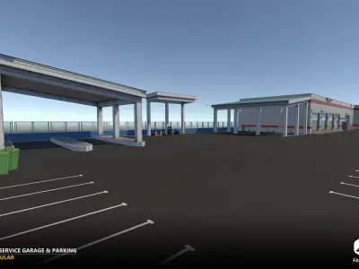 Modular - Car Service Garage Parking Interior Exterior - Blender Low-poly 3D model