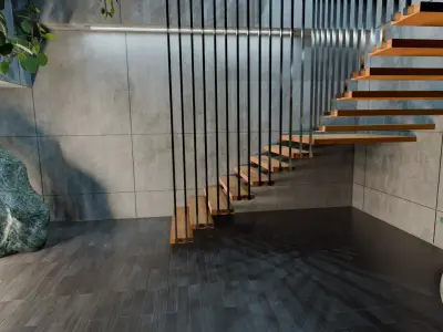 Concrete Interior Equipped - Modern Minimalist Hall Low-poly 3D model