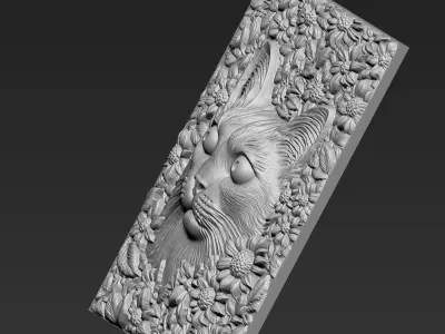 Cat Head with Flowers Background A26 3D print model