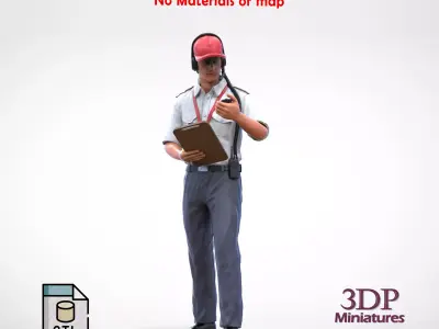 Race manager or pit member with stopwatch and clipboard 3D print model