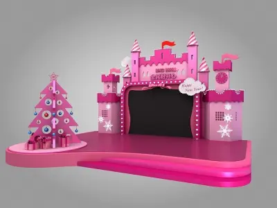  pink castle stage shoppingmall decoration 3D model