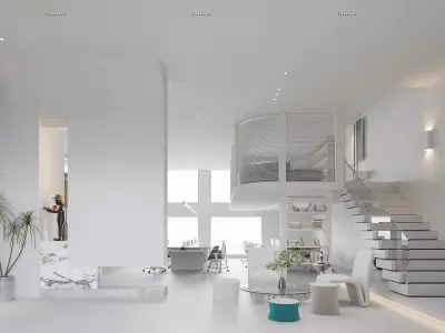 Office reception lobby interior scene 3D model