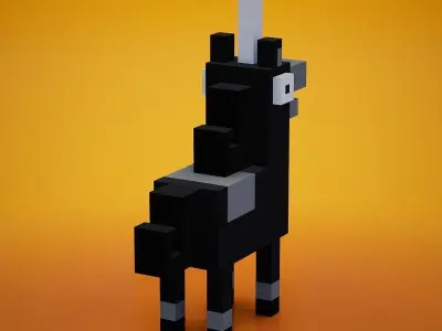 Voxel - Black Unicorn Low-poly 3D model