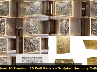 Sculpted Harmony 3D Wall Panel Collection Vol 2 3D Model Pack