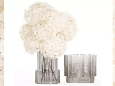 Solemn bouquet of white flowers in a vase with hydrangea 369 3D model