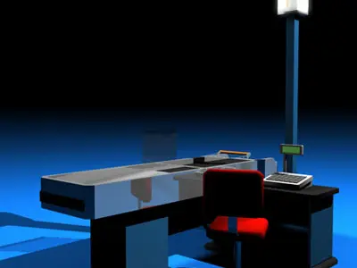 Cashtill checkout counter with shopping cart 3D model