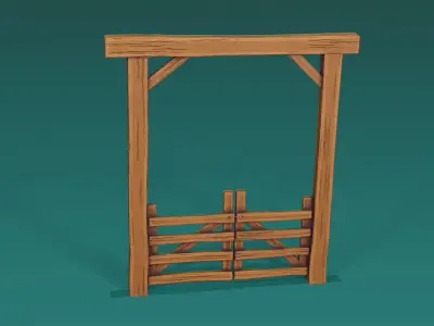 Stylized Low Poly wood Fence and Gate Low-poly 3D model