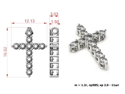 G0496 diamond cross pendant 3D print model