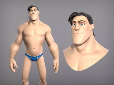 Cartoon male character Curtis base mesh Low-poly 3D model