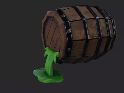 Stylized Potion Spilling Barrel Low-poly 3D model