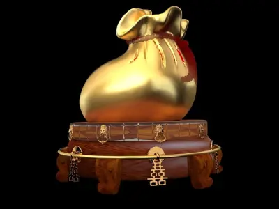 Chinese money bag with display stand 3D model