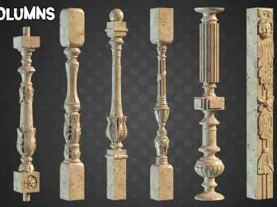 30 Columns and 25 Ornaments brush 3D Models  Tutorials  Vol 7 Low-poly 3D model
