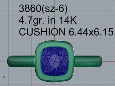 Cushion Cut Solitaire Ring 3860 3D print model