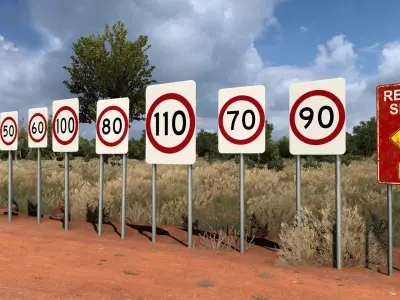Australian Road Speed Signs  Low-poly 3D model