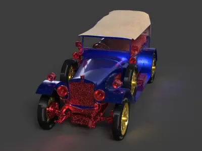 Blue vintage car   Low-poly 3D model