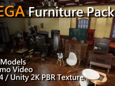 MEGA Furniture pack  Low-poly 3D model