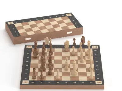 Wooden classic chess Low-poly 3D model
