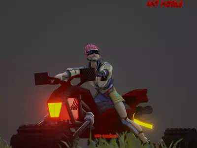 Motocycle motorcycle in grass Low-poly 3D model