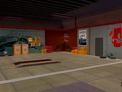   Low Poly garage with Interior Environment Low-poly 3D model